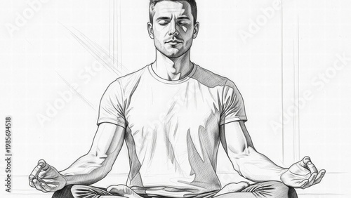 Serene Mind in Focus: A man seated in a yoga pose, embracing the quietude of meditation, finding peace in the moment and inner well-being.