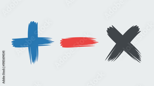 Brush Strokes Plus Equals Cross Symbols for Mathematics Concepts