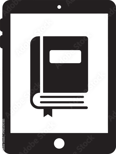 Ebook reader tablet with a book on the screen icon