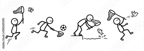 Stick Figures Engaged in Diverse Outdoor Activities and Hobbies