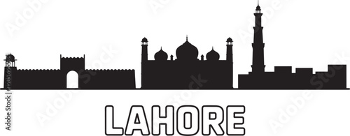 Lahore skyline silhouette with iconic buildings, Pakistan for fort and mosque