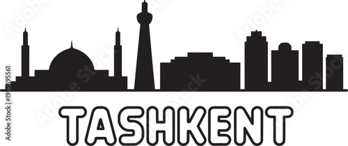 Tashkent skyline illustration with mosque and modern buildings, Uzbekistan in outline style