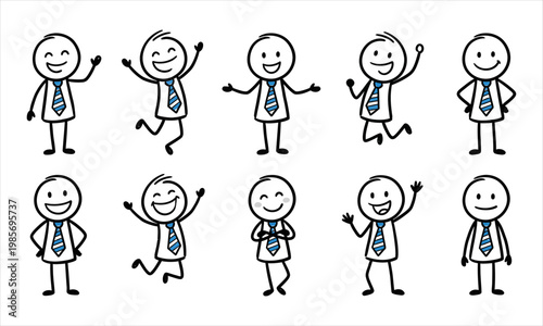 фотографія Cheerful stick figure business characters displaying positive emotions and energ