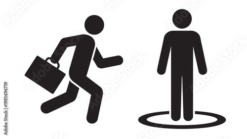 Businessman Running Around Person in Circle for Social Distance Concepts