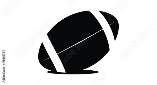 A striking black and white graphic depicts an american football in motion creating a visually dynamic silhouette