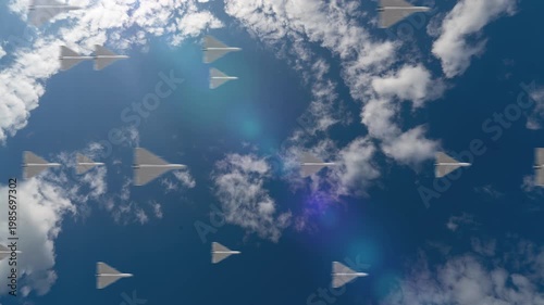 Military Drone Swarm Flying in Sky Loop Concept of Defense and Modern Warfare