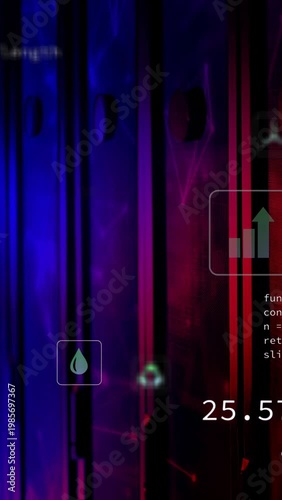 Vertical video: On playback climate icons drifting right on blue-red panels highlighting CO2