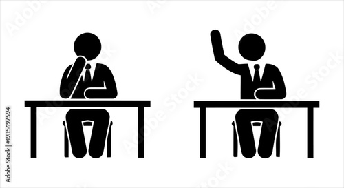 Icons illustrating thoughtful consideration and active participation in various settings