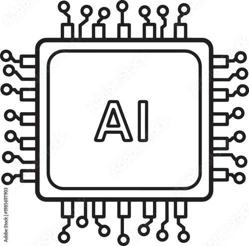 Artificial intelligence microchip with circuits and AI label