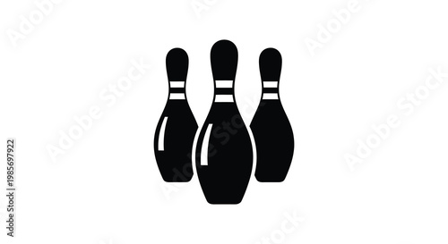 A minimalist depiction of three bowling pins arranged closely together showcasing a stark black silhouette high quality professional