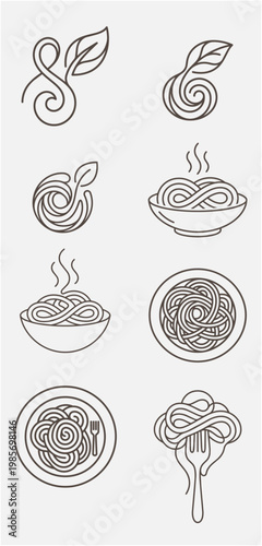 Collection of Minimalist Spaghetti Pasta Icons and Symbols Vector
