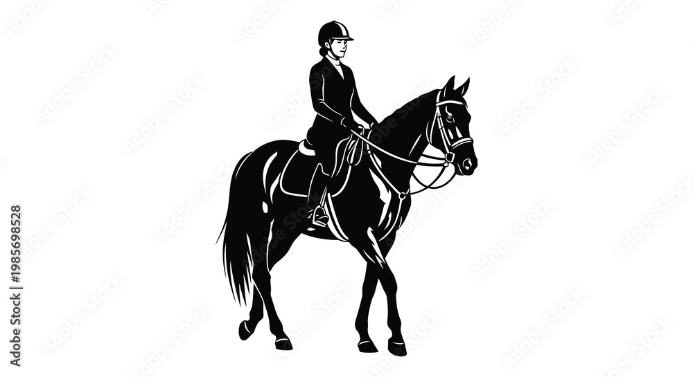Εκτύπωση καμβά A striking black silhouette depicts a horseback rider and their majestic horse i