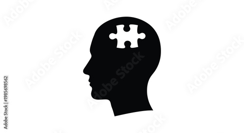 A striking image depicts a human head in profile with a puzzle piece replacing a portion of the brain silhouette