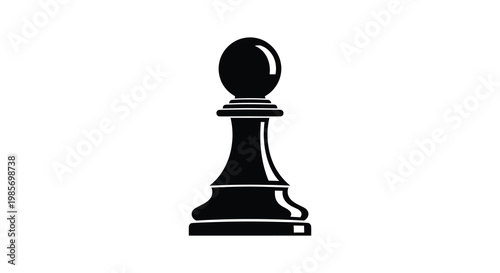 A stark black silhouette of a classic chess pawn stands prominently against a plain white background silhouette