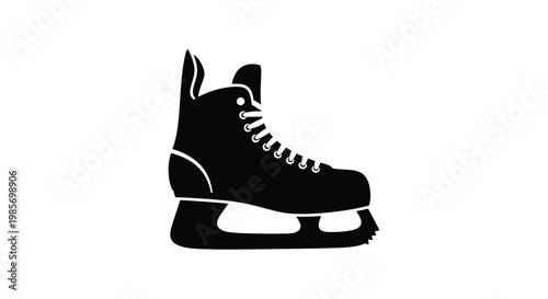 A striking black silhouette depicts a single ice skate showcasing its laces and blade silhouette high quality professional