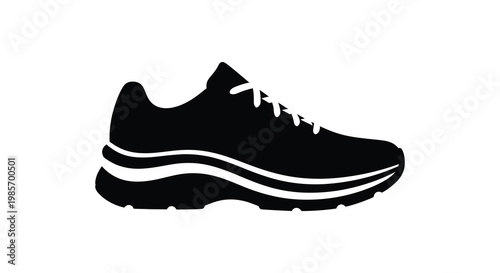 A striking black silhouette depicts a single running shoe with detailed lacing and a dynamic sole silhouette