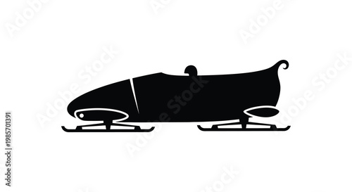 A striking black silhouette depicts a vintage toboggan a classic winter pastime on a white background silhouette