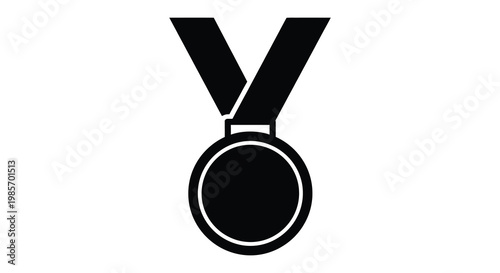 A stark black silhouette of a medal with a ribbon representing achievement and victory silhouette high quality professional