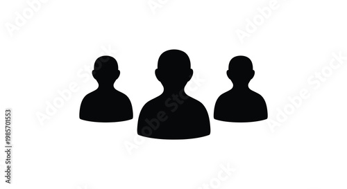 Three anonymous human heads are displayed in a stark black composition emphasizing form and shadow silhouette high quality