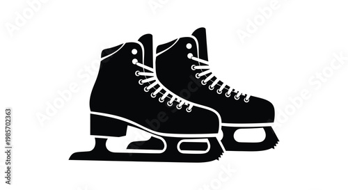 A striking black silhouette showcases a pair of ice skates with laced boots against a white background silhouette