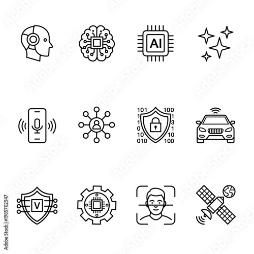 12 Advanced AI and Future Technology Line Icon Set