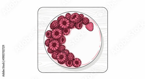 A plate filled with delicious raspberries on a light wooden background