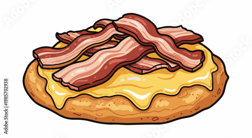 A savory breakfast pastry with melted cheese and crispy bacon strips