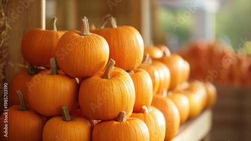 Freshly Harvested Orange Pumpkins Stacked in Autumn Display