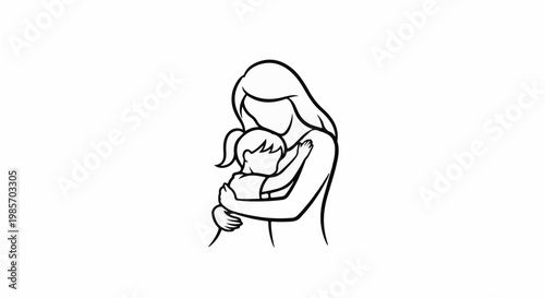 A mother embraces her child, a simple line art depiction of love