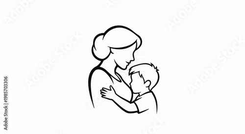 A mother embraces her child in a gentle, loving gesture