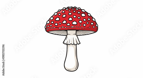 A red mushroom with white spots and a white stem, a classic representation