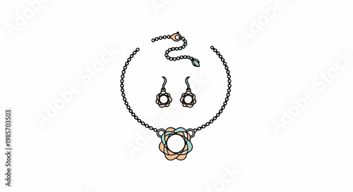 A necklace and earrings set with a circular pendant and floral elements