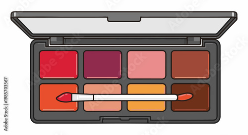 A makeup palette with eight shades of lip gloss and an applicator