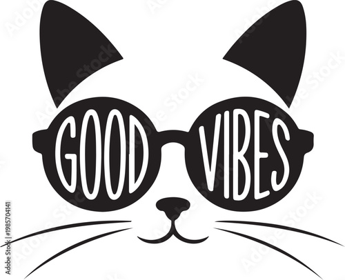 Cute good vibes cat wearing sunglasses vector illustration