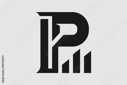 Letter P logo design with chart bar element vector logo design