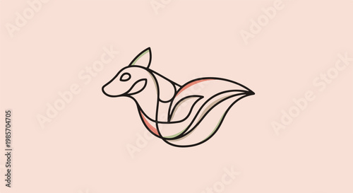 A minimalist black line art illustration of a fox on a pink background