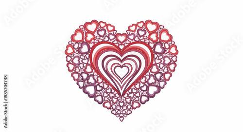 A large heart shape formed by many smaller hearts in red and purple tones