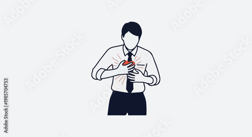 A person in business attire clutches their chest, indicating pain