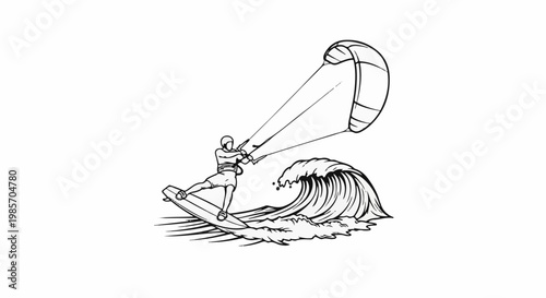 A person kiteboarding on a large wave