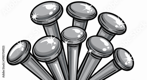 A group of shiny, metallic nails clustered together