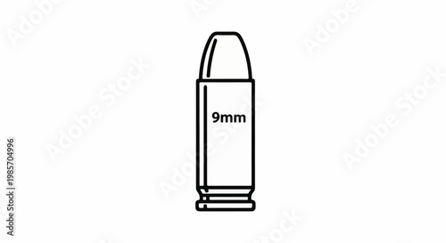 A simple black and white line drawing of a 9mm bullet cartridge