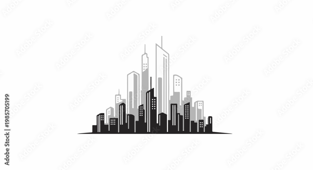 Fototapeta premium A minimalist line art silhouette of a modern city skyline