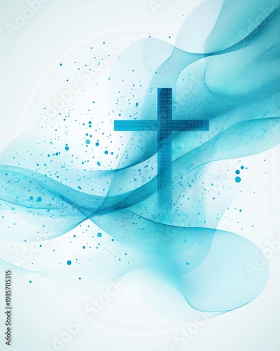 Medical Abstract Backdrop with Soft Light Blue Cross and Ethereal Gentle Wave Design for Health Care
