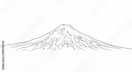 A minimalist line drawing depicts a majestic snow-capped mountain peak