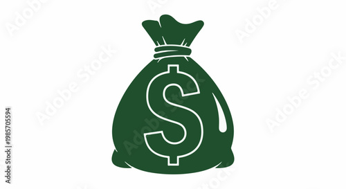 A green bag with a white dollar sign is depicted on a white background