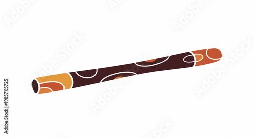 A long, cylindrical instrument with Indigenous Australian inspired art