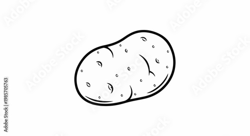 A simple black and white line drawing of a potato with eyes and dimples