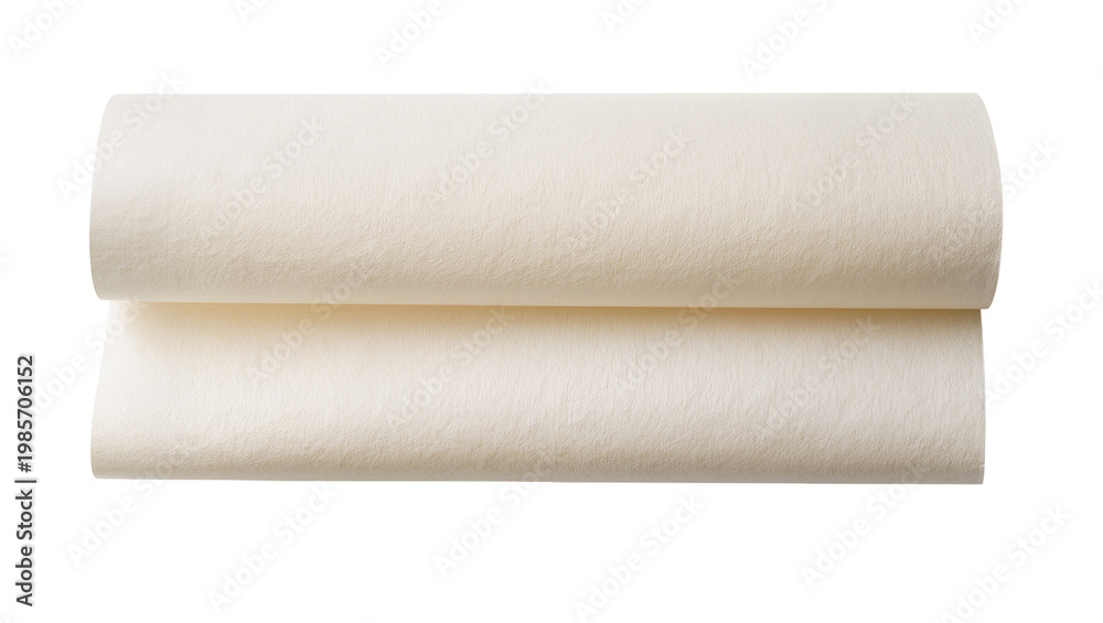 Fototapeta premium Rolled beige felt fabric sheet folded in half, isolated on transparent background