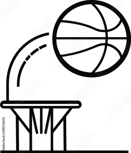 A basketball in mid-air approaching a basketball hoop with backboard Vector, illustration