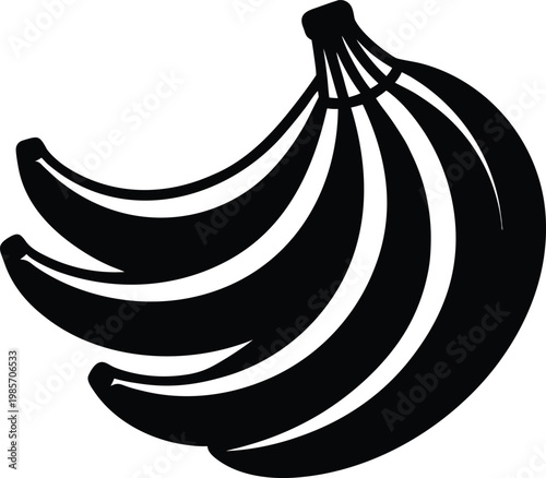 A cluster of ripe bananas illustrated in a simple black and white line drawing style Vector, illustration